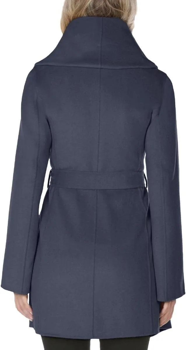 TAHARI Women's Marilyn Lightweight Double Face Wool Wrap Coat with Oversized Collar