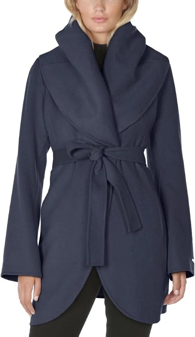 TAHARI Women's Marilyn Lightweight Double Face Wool Wrap Coat with Oversized Collar