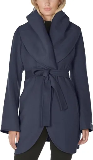 TAHARI Women's Marilyn Lightweight Double Face Wool Wrap Coat with Oversized Collar