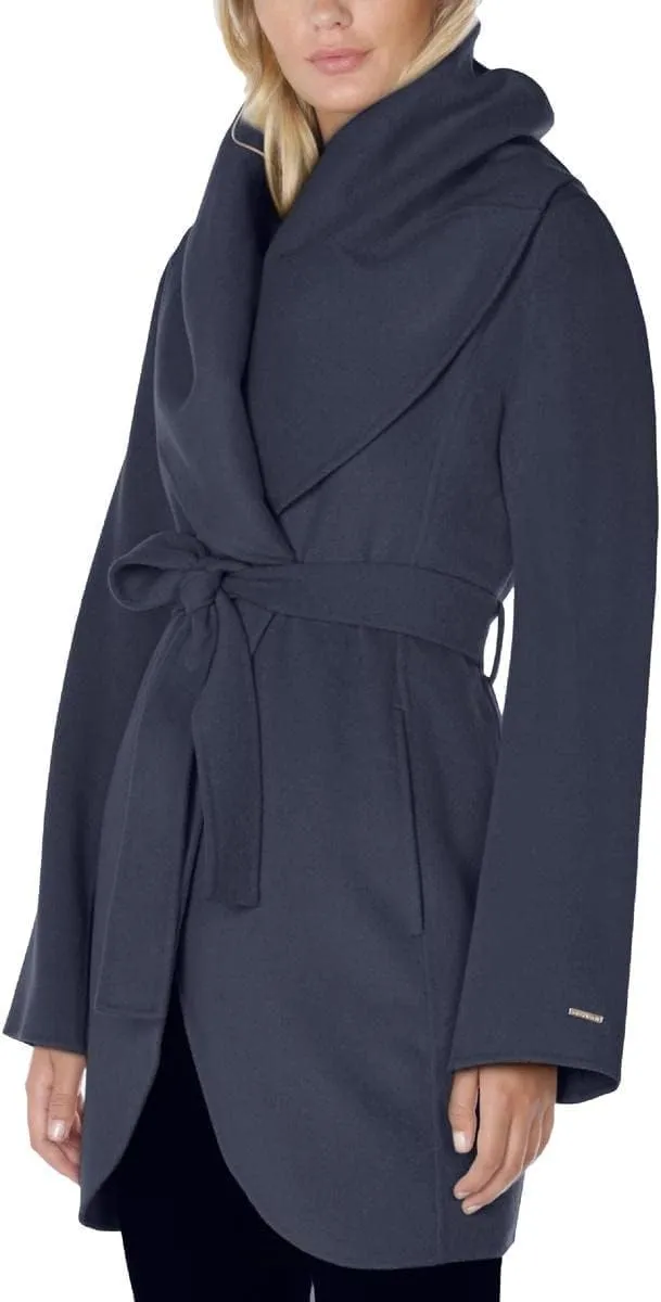 TAHARI Women's Marilyn Lightweight Double Face Wool Wrap Coat with Oversized Collar