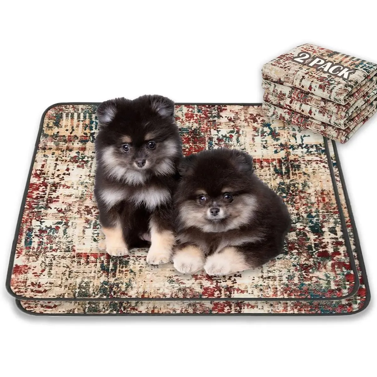 TAS Qeils 2 Pack Washable 36x41 Super Absorbent Leakproof Non-Slip Dog Pee Pads for Training & More