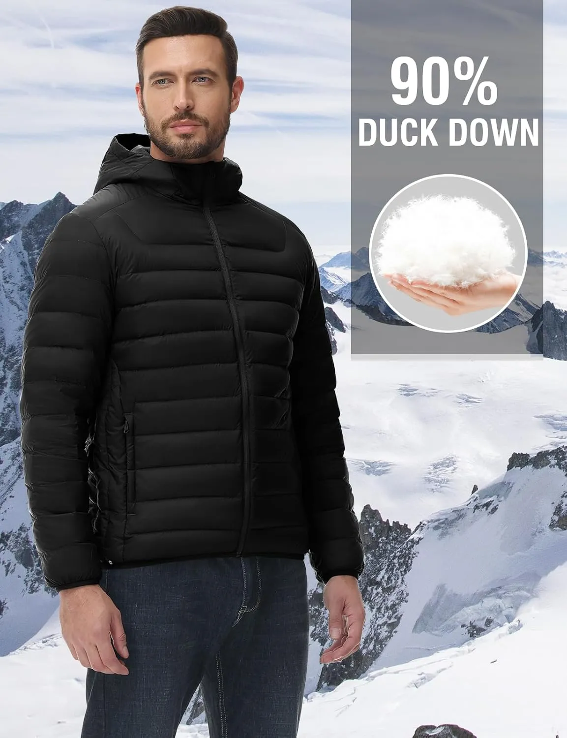 TBMPOY Men's Down Puffer Jackets Packable Lightweight Winter Coat Hooded Warm Insulated Puffy Jacket