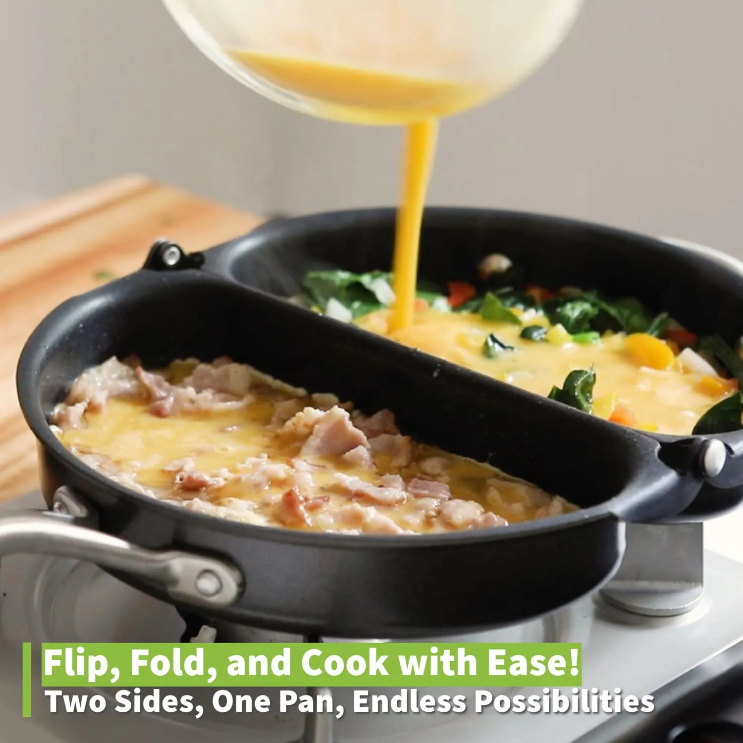 TECHEF - Frittata and Omelette Pan, Nonstick Double Sided Folding Egg Pan, Made in Korea (PFOA Free) (Black)