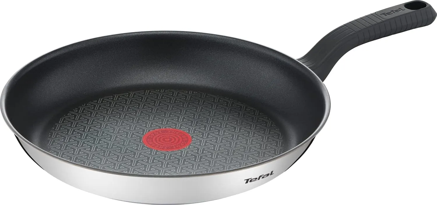Tefal Comfort Max 26 cm Frying Pan, Premium Stainless Steel, Thermo-Spot Temperature Indicator, Non-Stick Coating, Induction G7260544, Black, Silver