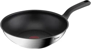 Tefal Comfort Max Stainless Steel Non-Stick Wok, 28 cm - Silver