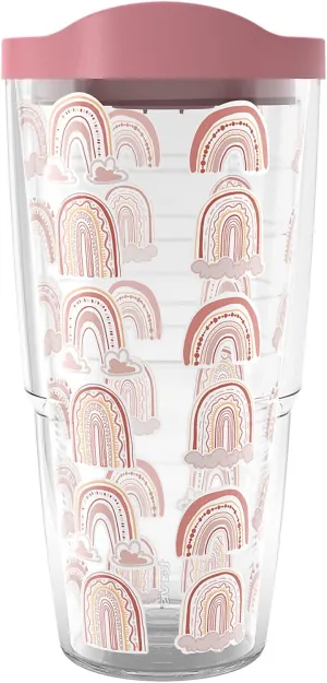 Tervis Boho Rainbows Made in USA Double Walled Insulated Tumbler Cup Keeps Drinks Cold & Hot, 24oz, Classic, Pink and White, 1 Count (Pack of 1)