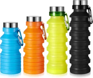 Tessco 4 Pack Collapsible Water Bottle for Traveling Foldable Water Bottles Reusable Silicone Portable Leak Proof Waterbottle with Clip for Adults Hiking Camping Gym Sports, 18.6 oz(Vivid Color)