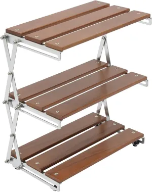 TFCFL Outdoor Slim-Fold Cook Station, Three-Layer Folding Storage Rack, Outdoor Camping Barbecue Storage Rack, Lightweight Folding Camping Table(Brown and White)