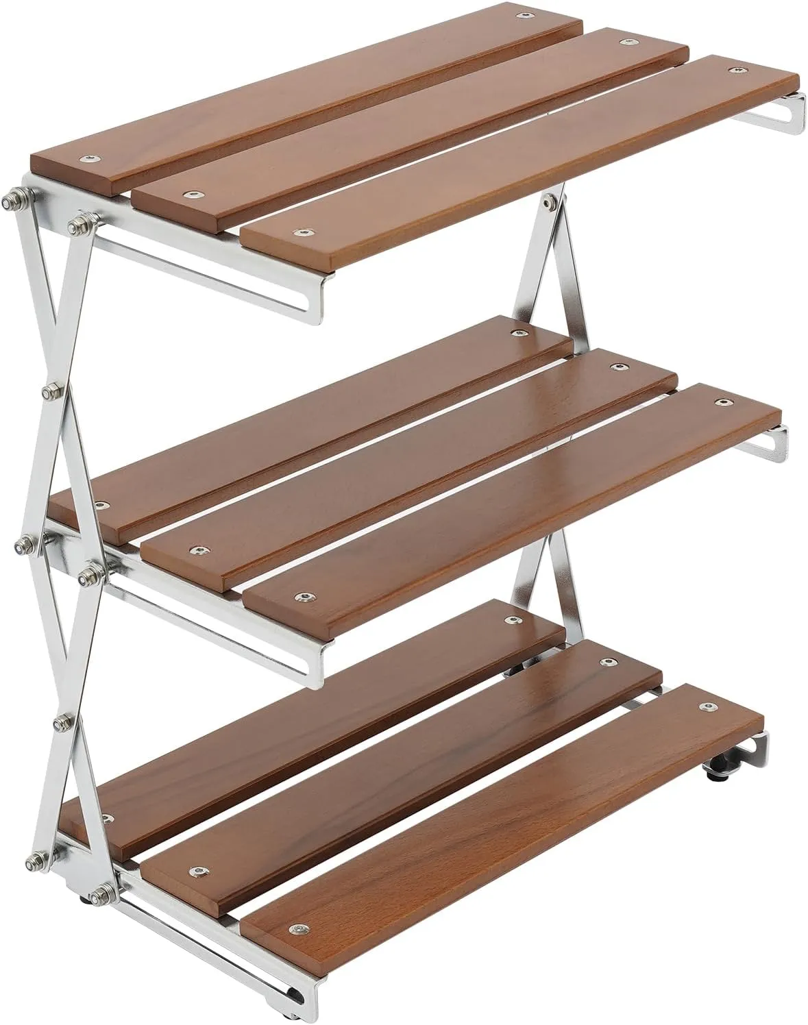 TFCFL Outdoor Slim-Fold Cook Station, Three-Layer Folding Storage Rack, Outdoor Camping Barbecue Storage Rack, Lightweight Folding Camping Table(Brown and White)