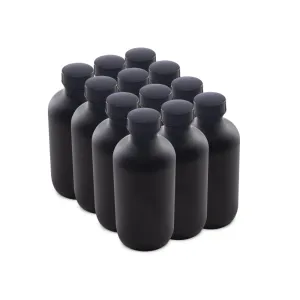The Bottle Depot - 12 Pack - 8 oz Glass Bottles with Lids - Black Frosted - 28-400 Neck Finish - Boston Round Bottles - UV Rays Protection