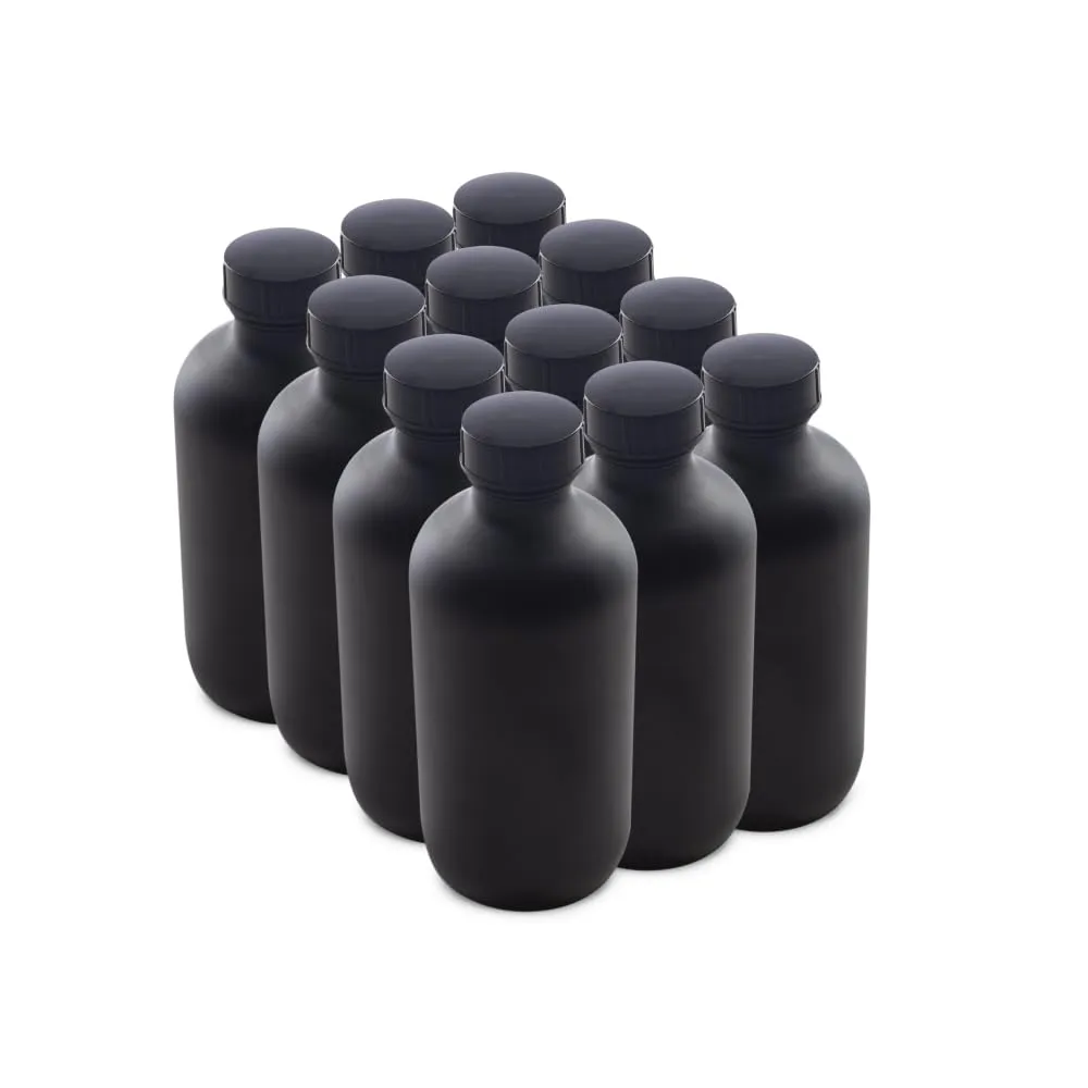 The Bottle Depot - 12 Pack - 8 oz Glass Bottles with Lids - Black Frosted - 28-400 Neck Finish - Boston Round Bottles - UV Rays Protection