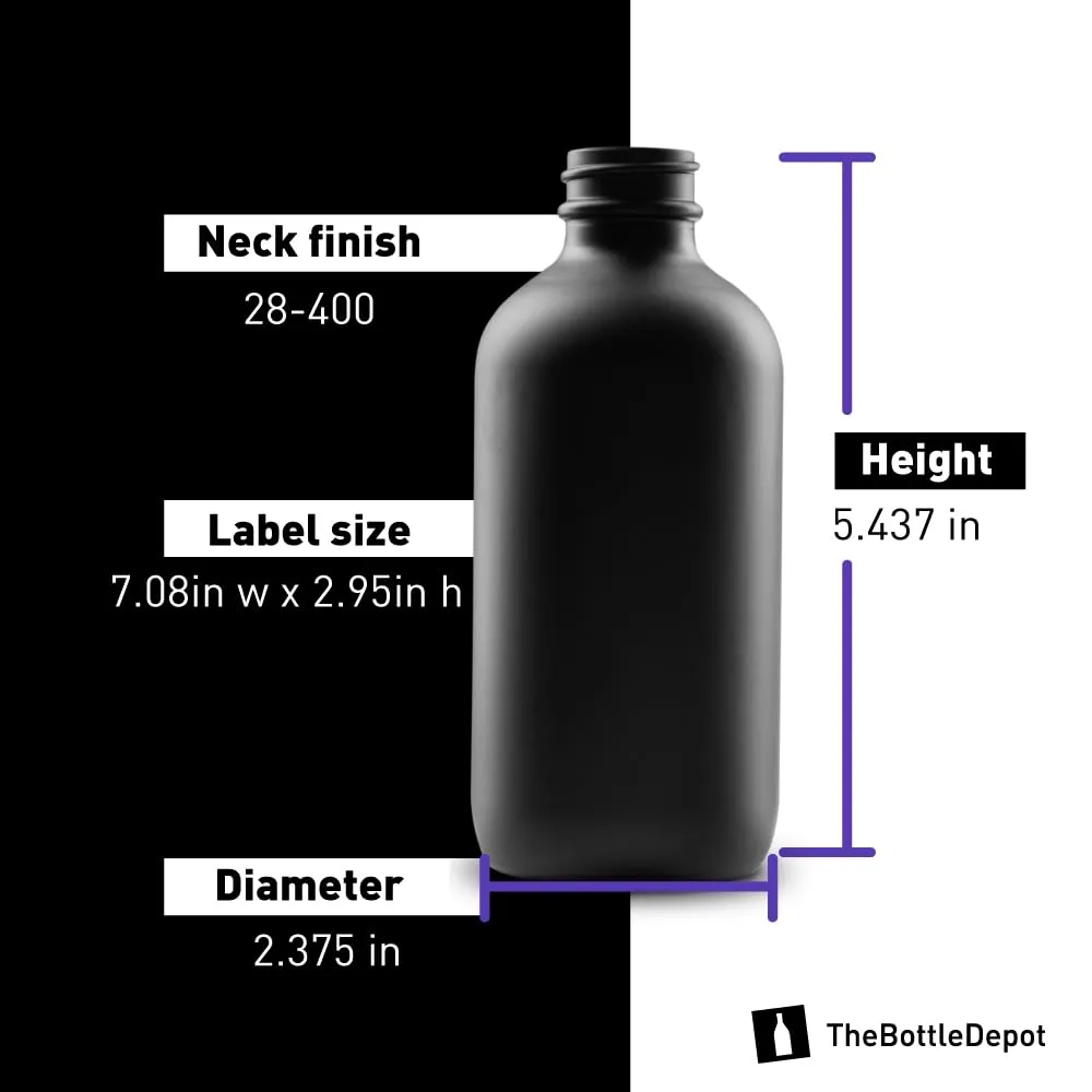 The Bottle Depot - 12 Pack - 8 oz Glass Bottles with Lids - Black Frosted - 28-400 Neck Finish - Boston Round Bottles - UV Rays Protection