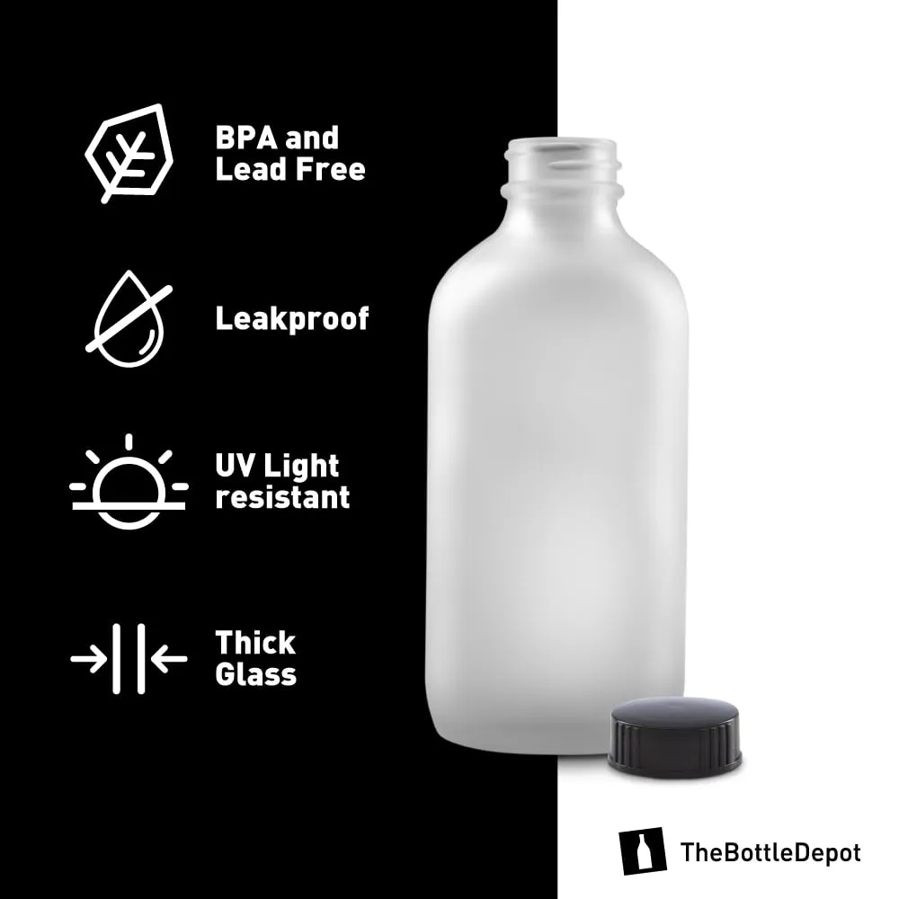 The Bottle Depot - 12 Pack - 8 oz Glass Bottles with Lids - Clear Frosted - 28-400 Neck Finish - Boston Round Bottles - UV Rays Protection