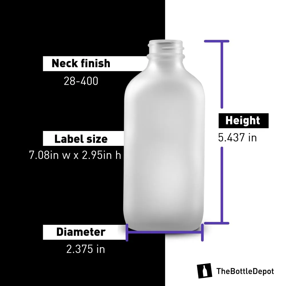 The Bottle Depot - 12 Pack - 8 oz Glass Bottles with Lids - Clear Frosted - 28-400 Neck Finish - Boston Round Bottles - UV Rays Protection