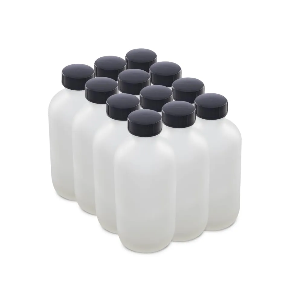 The Bottle Depot - 12 Pack - 8 oz Glass Bottles with Lids - Clear Frosted - 28-400 Neck Finish - Boston Round Bottles - UV Rays Protection