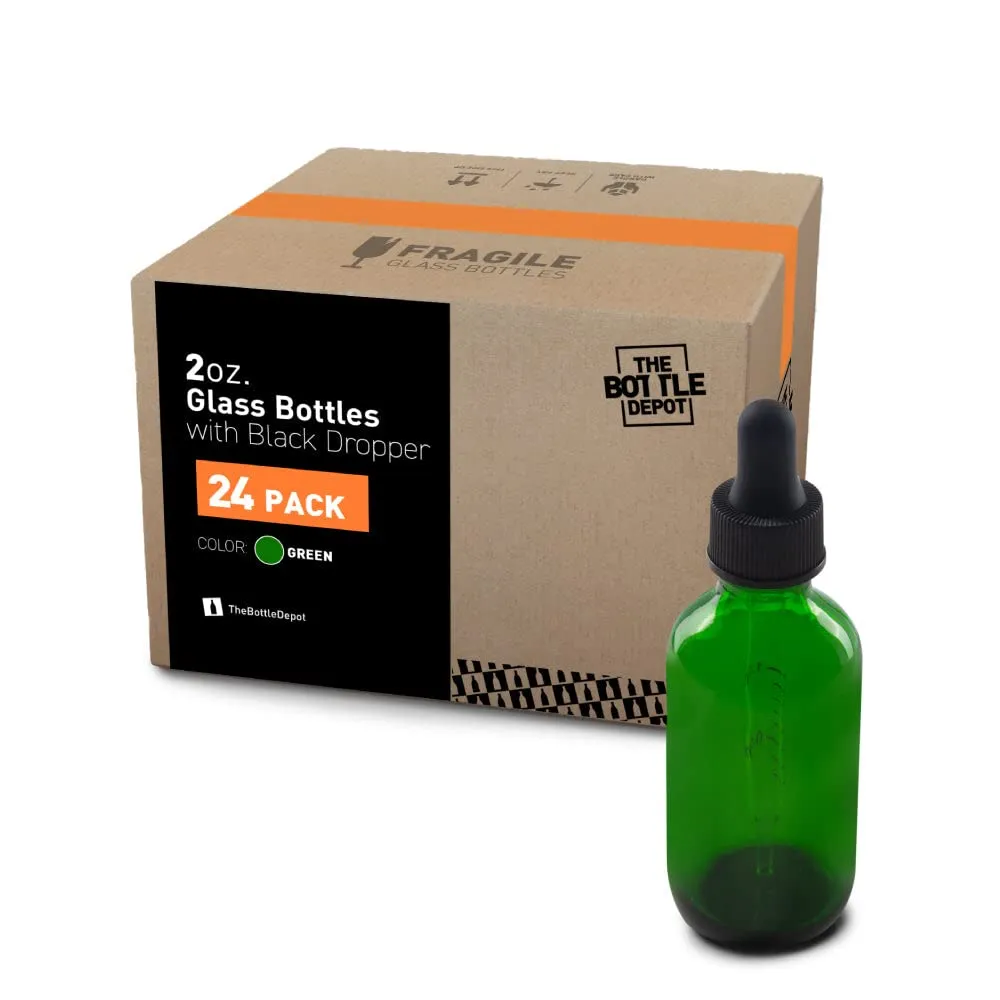 The Bottle Depot - 2 oz Glass Dropper Bottle - 24 Pack - Green - Tincture Bottles With Dropper