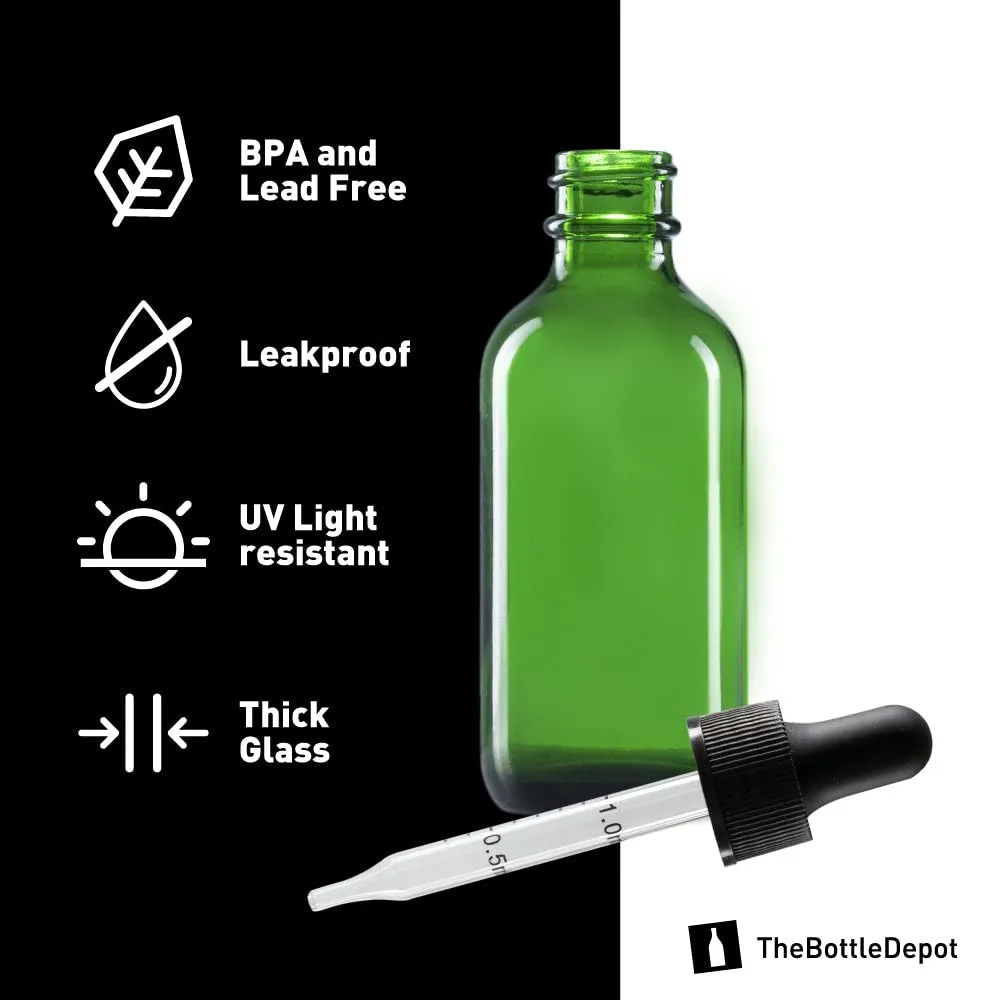 The Bottle Depot - 2 oz Glass Dropper Bottle - 24 Pack - Green - Tincture Bottles With Dropper