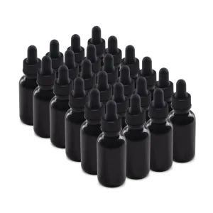 The Bottle Depot - 24 Pack - 1 oz Glass Bottle with Dropper - Black UV - 20-400 Neck Finish - Boston Round Bottles - UV Rays Protection