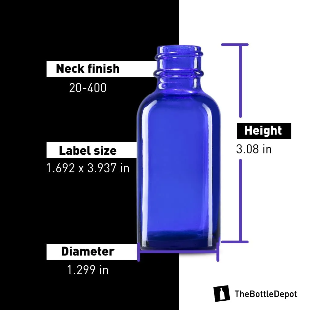 The Bottle Depot - 24 Pack - 1 oz Glass Bottle with Dropper - Blue - 20-400 Neck Finish - Boston Round Bottles - UV Rays Protection