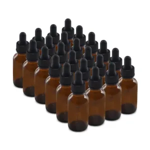 The Bottle Depot - 24 Pack - 1 oz Glass Bottle with Dropper - Clear Amber - 20-400 Neck Finish - Boston Round Bottles - UV Rays Protection