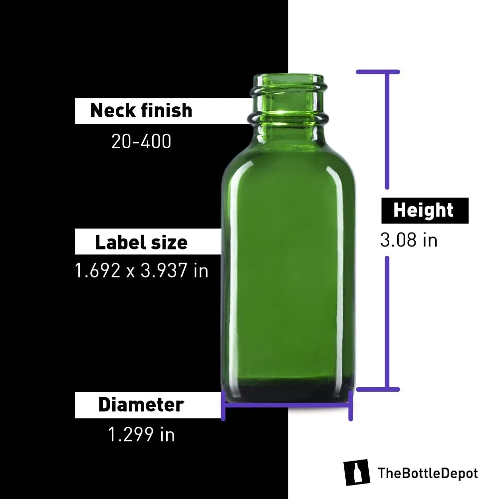 The Bottle Depot - 24 Pack - 1 oz Glass Bottle with Dropper - Green - 20-400 Neck Finish - Boston Round Bottles - UV Rays Protection