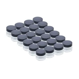 The Bottle Depot - 24 Pack - 1.7 oz Glass Jars with Black Lids - Clear - 53-400 Neck Finish - UV Rays Protection