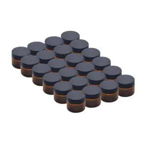 The Bottle Depot - 24 Pack - 1.7 oz Glass Jars with Black Lids - Clear Amber - 53-400 Neck Finish - UV Rays Protection