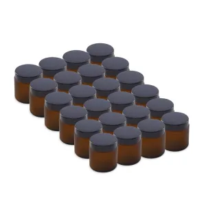 The Bottle Depot - 24 Pack - 4 oz Glass Jars with Black Lids - Amber Frosted - 58-400 Neck Finish - UV Rays Protection