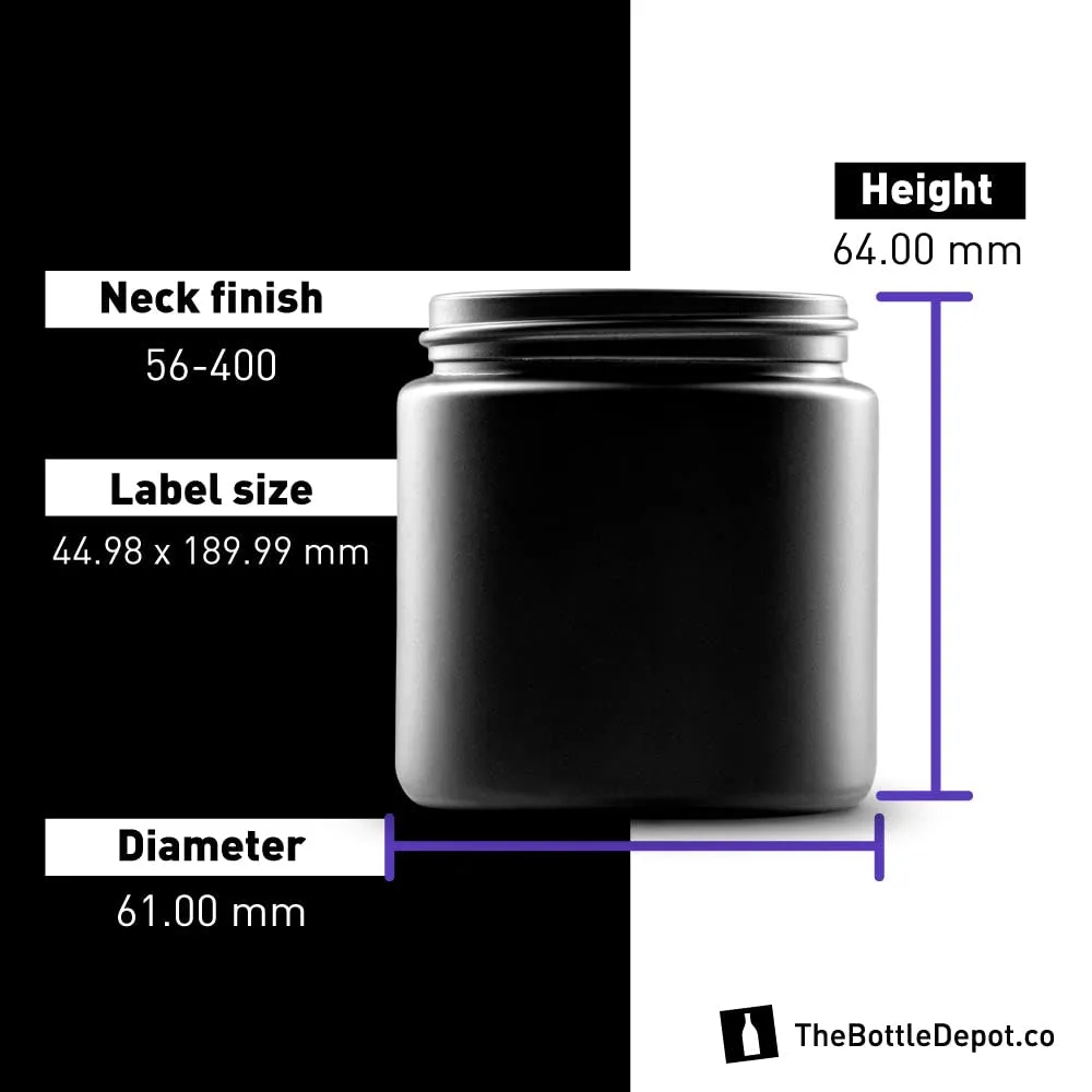 The Bottle Depot - 24 Pack - 4 oz Glass Jars with Black Lids - Black Frosted - 58-400 Neck Finish - UV Rays Protection