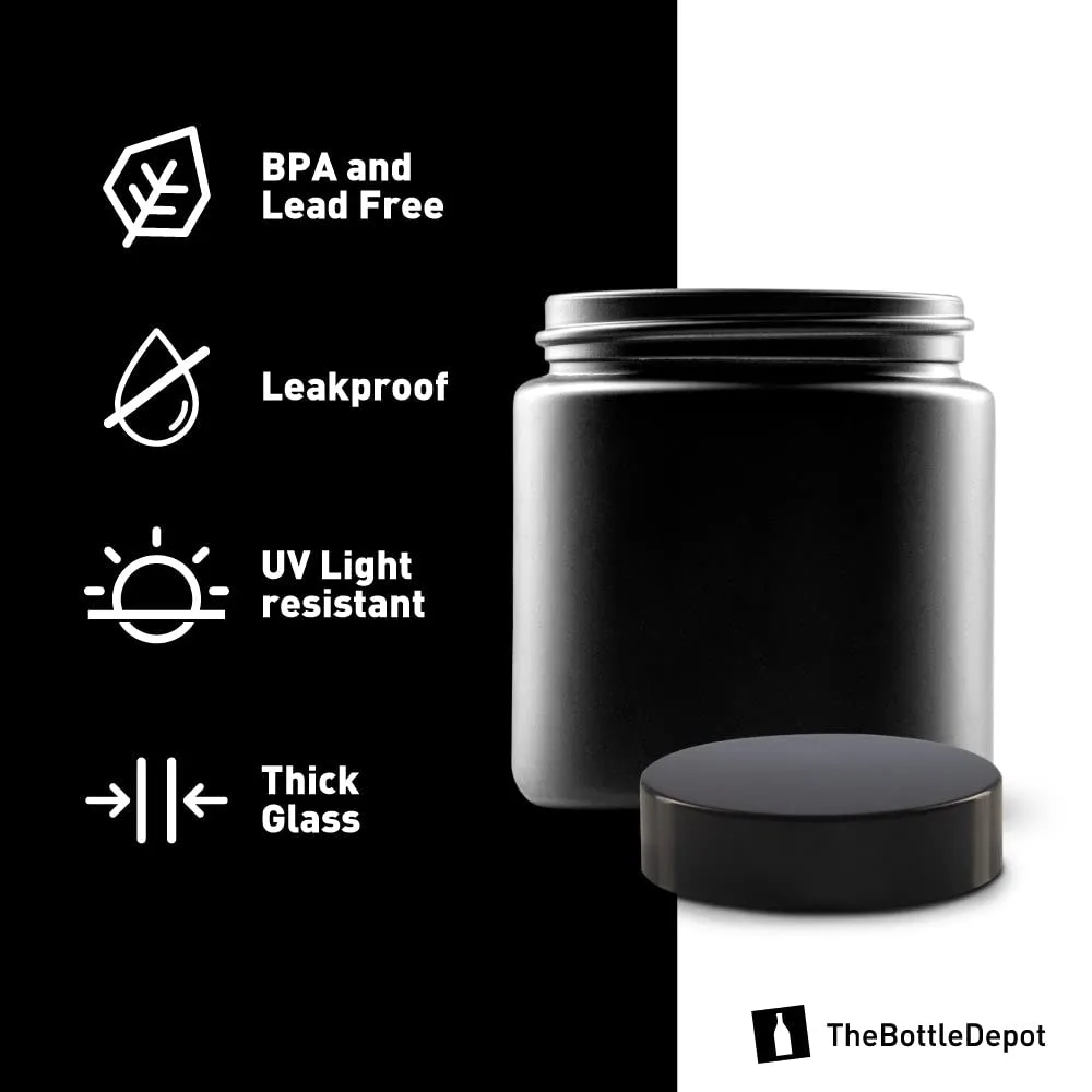 The Bottle Depot - 24 Pack - 4 oz Glass Jars with Black Lids - Black Frosted - 58-400 Neck Finish - UV Rays Protection