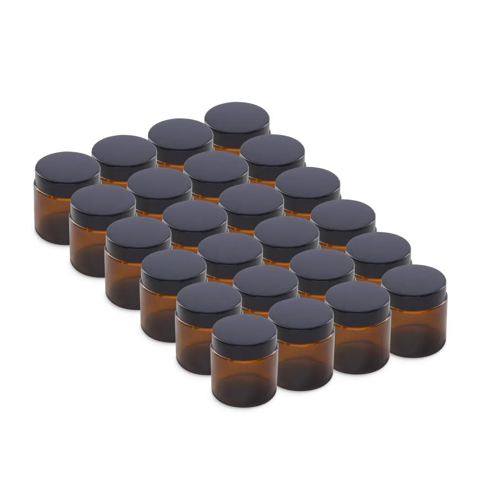 The Bottle Depot - 24 Pack - 4 oz Glass Jars with Black Lids - Clear Amber - 58-400 Neck Finish - UV Rays Protection