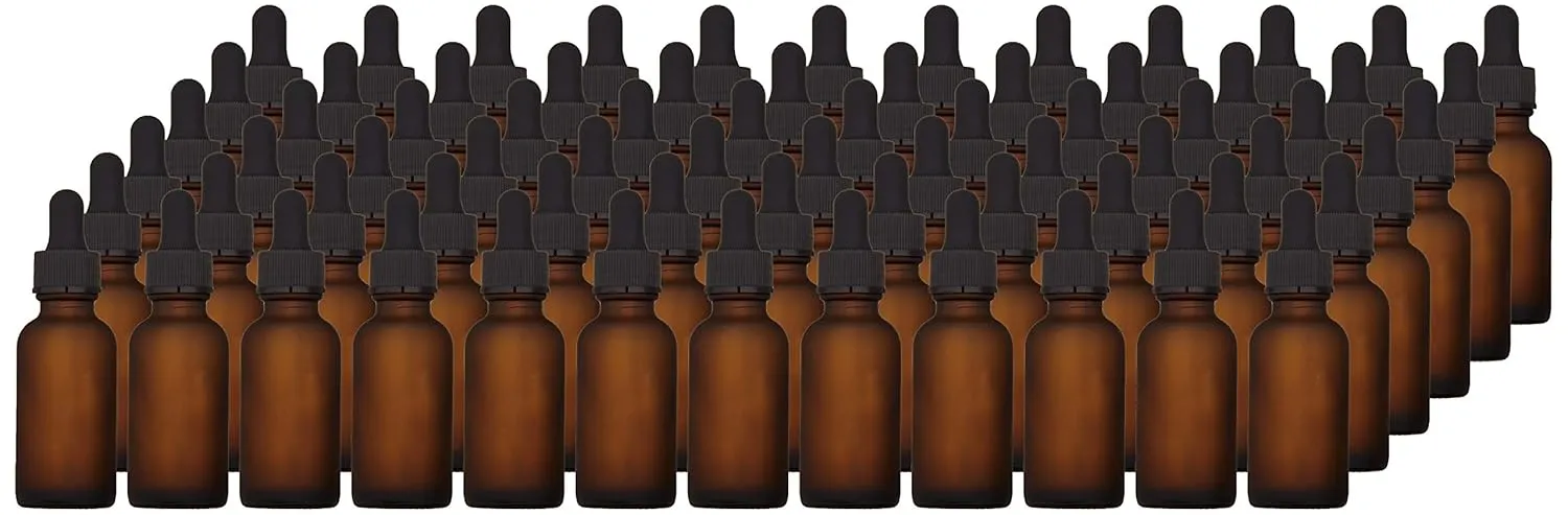 The Bottle Depot - 72 Pack - 1 oz Glass Bottle with Dropper - Amber Frosted - 20-400 Neck Finish - Boston Round Bottles - UV Rays Protection