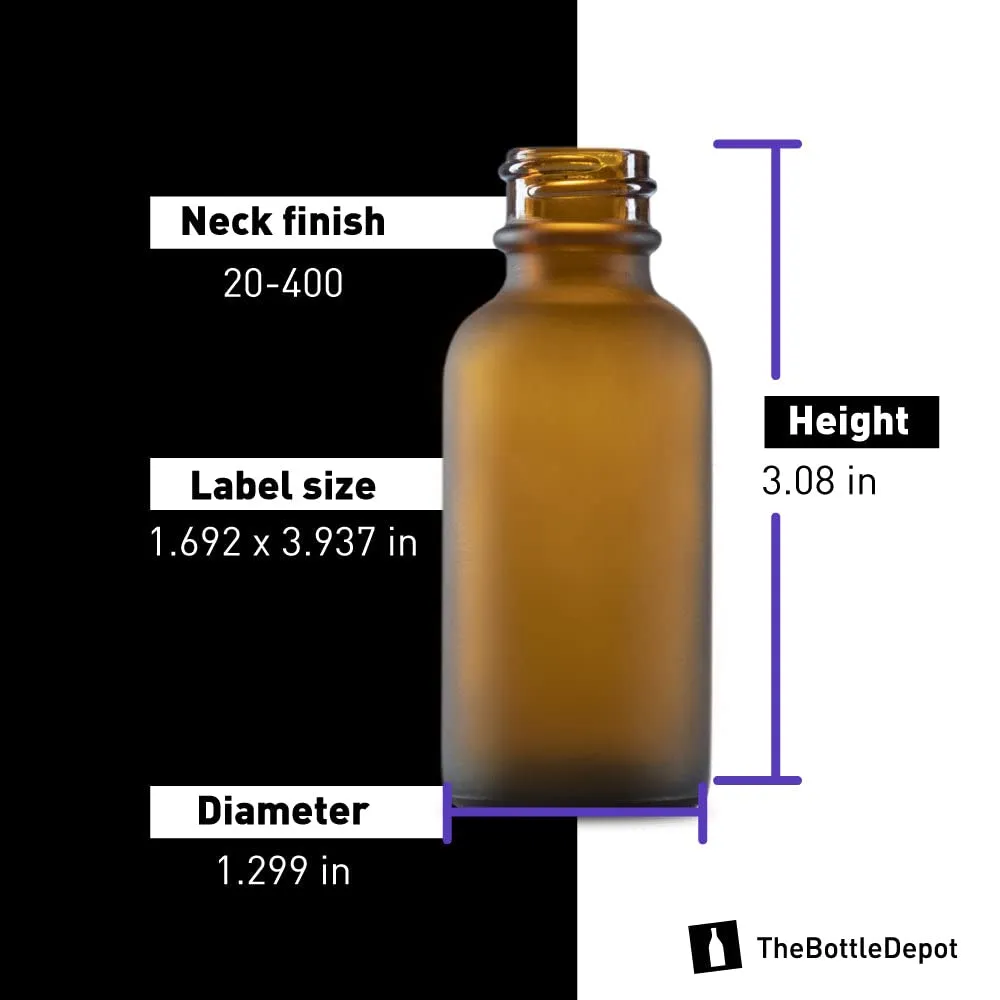 The Bottle Depot - 72 Pack - 1 oz Glass Bottle with Dropper - Amber Frosted - 20-400 Neck Finish - Boston Round Bottles - UV Rays Protection