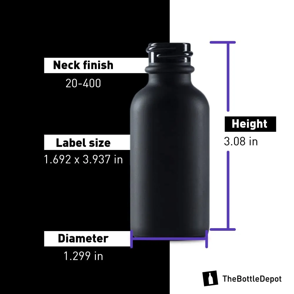 The Bottle Depot - 72 Pack - 1 oz Glass Bottle with Dropper - Black Frosted - 20-400 Neck Finish - Boston Round Bottles - UV Rays Protection