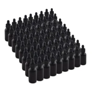 The Bottle Depot - 72 Pack - 1 oz Glass Bottle with Dropper - Black Frosted - 20-400 Neck Finish - Boston Round Bottles - UV Rays Protection