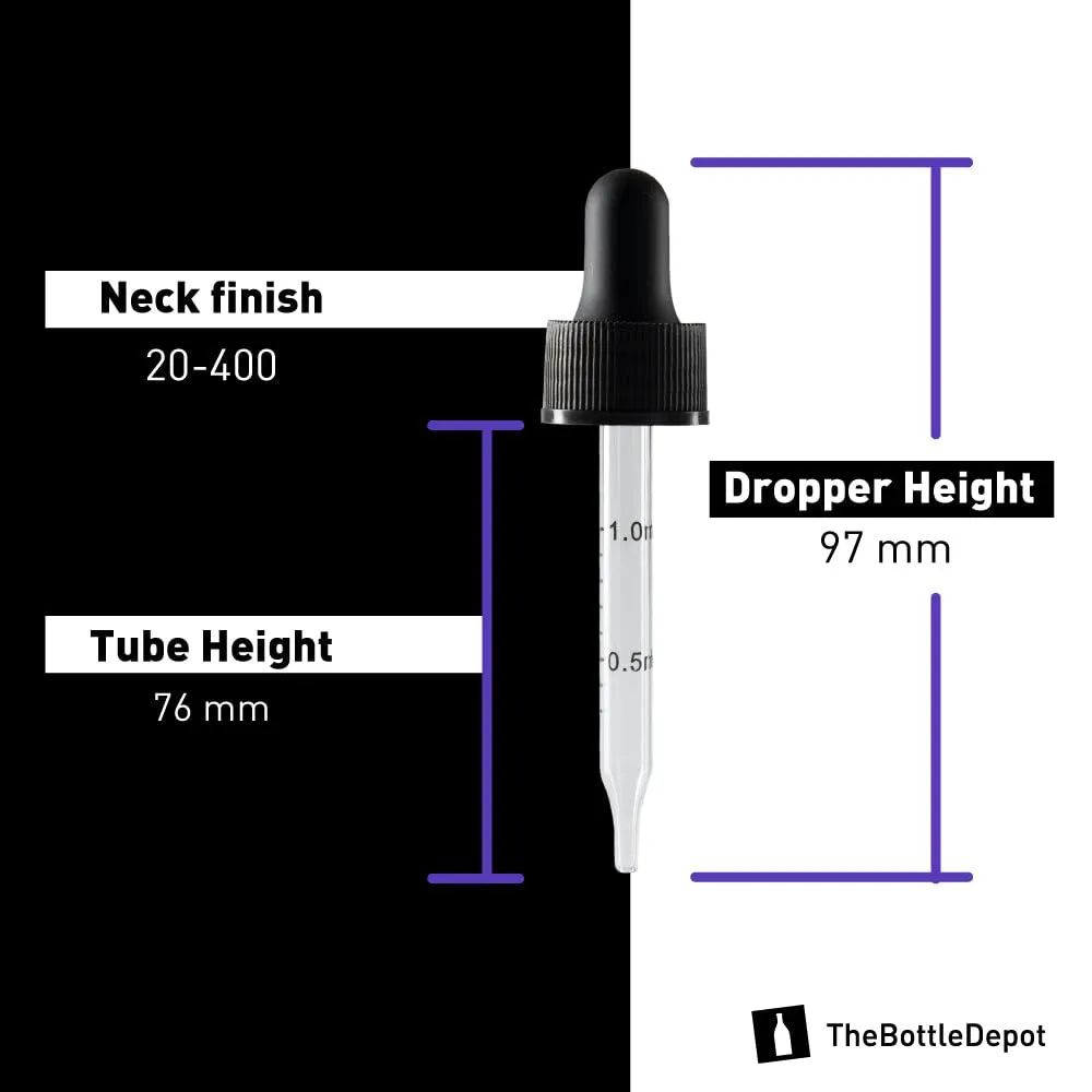 The Bottle Depot - 72 Pack - 1 oz Glass Bottle with Dropper - Clear Amber - 20-400 Neck Finish - Boston Round Bottles - UV Rays Protection