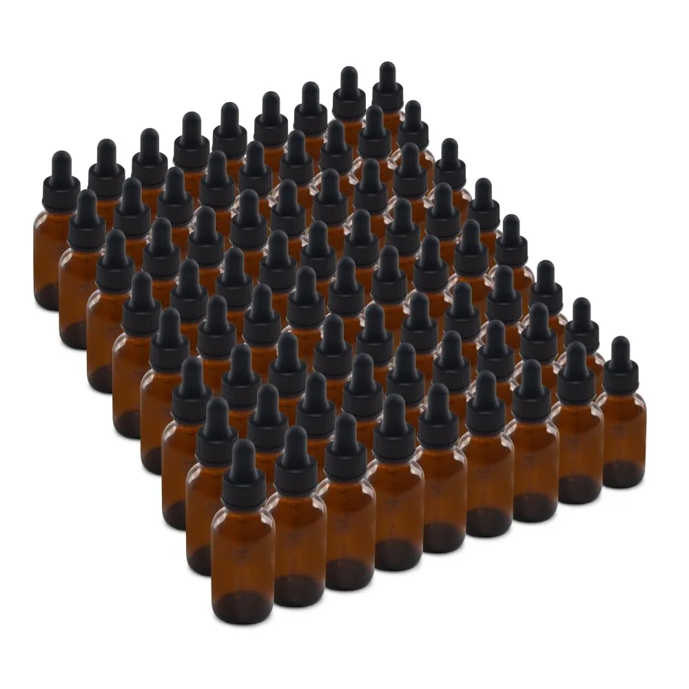 The Bottle Depot - 72 Pack - 1 oz Glass Bottle with Dropper - Clear Amber - 20-400 Neck Finish - Boston Round Bottles - UV Rays Protection