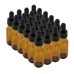 The Bottle Depot - Eye Dropper Bottle 0.5 oz - 24 Pack (15 ml Clear Amber Glass Dropper Bottles with Black Glass Pipette) Empty Tincture Bottles with Droppers - 18-400 Neck Finish