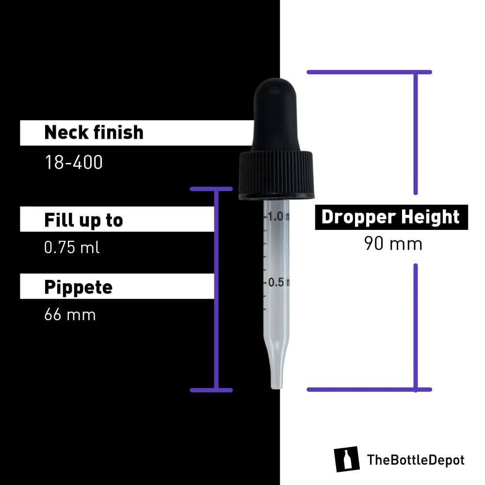 The Bottle Depot - Eye Dropper Bottle 0.5 oz - 24 Pack (15 ml Clear Amber Glass Dropper Bottles with Black Glass Pipette) Empty Tincture Bottles with Droppers - 18-400 Neck Finish