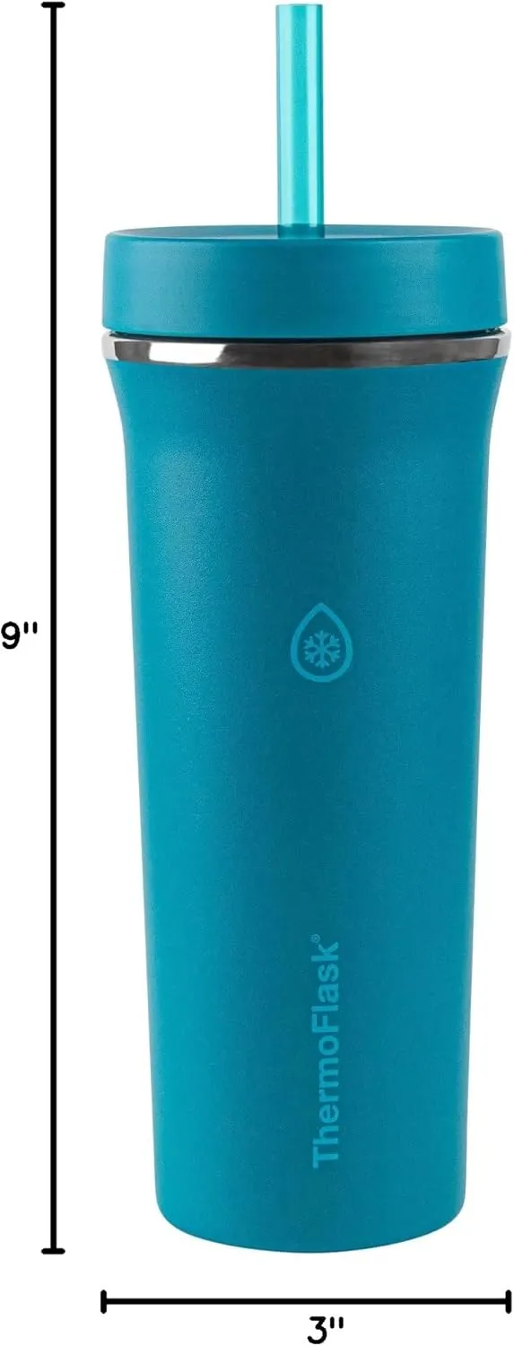 ThermoFlask Premium Quality Double Wall Insulated Stainless Steel Tumbler with Handle and Straw Lid, 32 Ounce, 2-Pack, Crystal Teal/Circular Grey