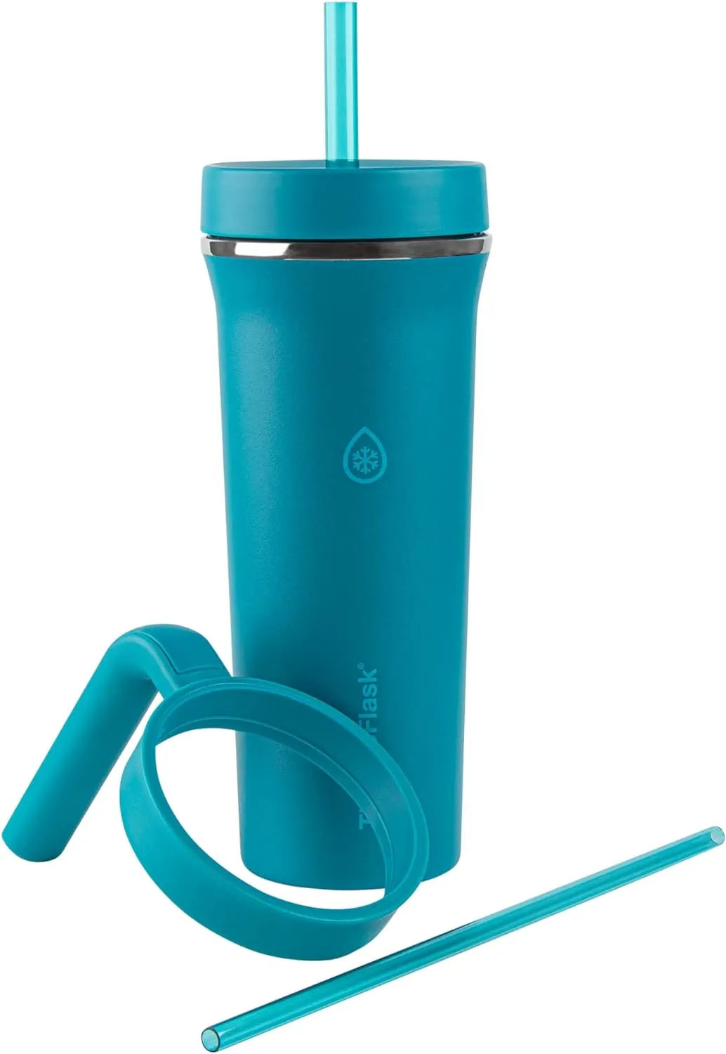ThermoFlask Premium Quality Double Wall Insulated Stainless Steel Tumbler with Handle and Straw Lid, 32 Ounce, 2-Pack, Crystal Teal/Circular Grey
