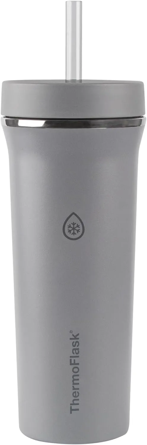 ThermoFlask Premium Quality Double Wall Insulated Stainless Steel Tumbler with Handle and Straw Lid, 32 Ounce, 2-Pack, Crystal Teal/Circular Grey