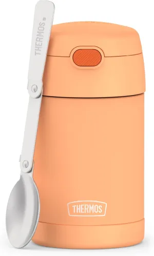 THERMOS FUNTAINER 16 Ounce Stainless Steel Vacuum Insulated Food Jar with Folding Spoon, Neon Orange
