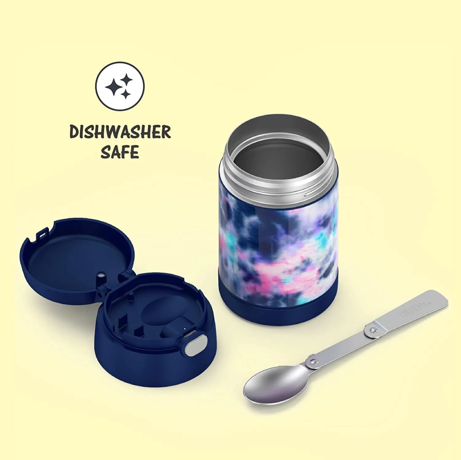 THERMOS FUNTAINER 16 Ounce Stainless Steel Vacuum Insulated Food Jar with Spoon, Tie Dye