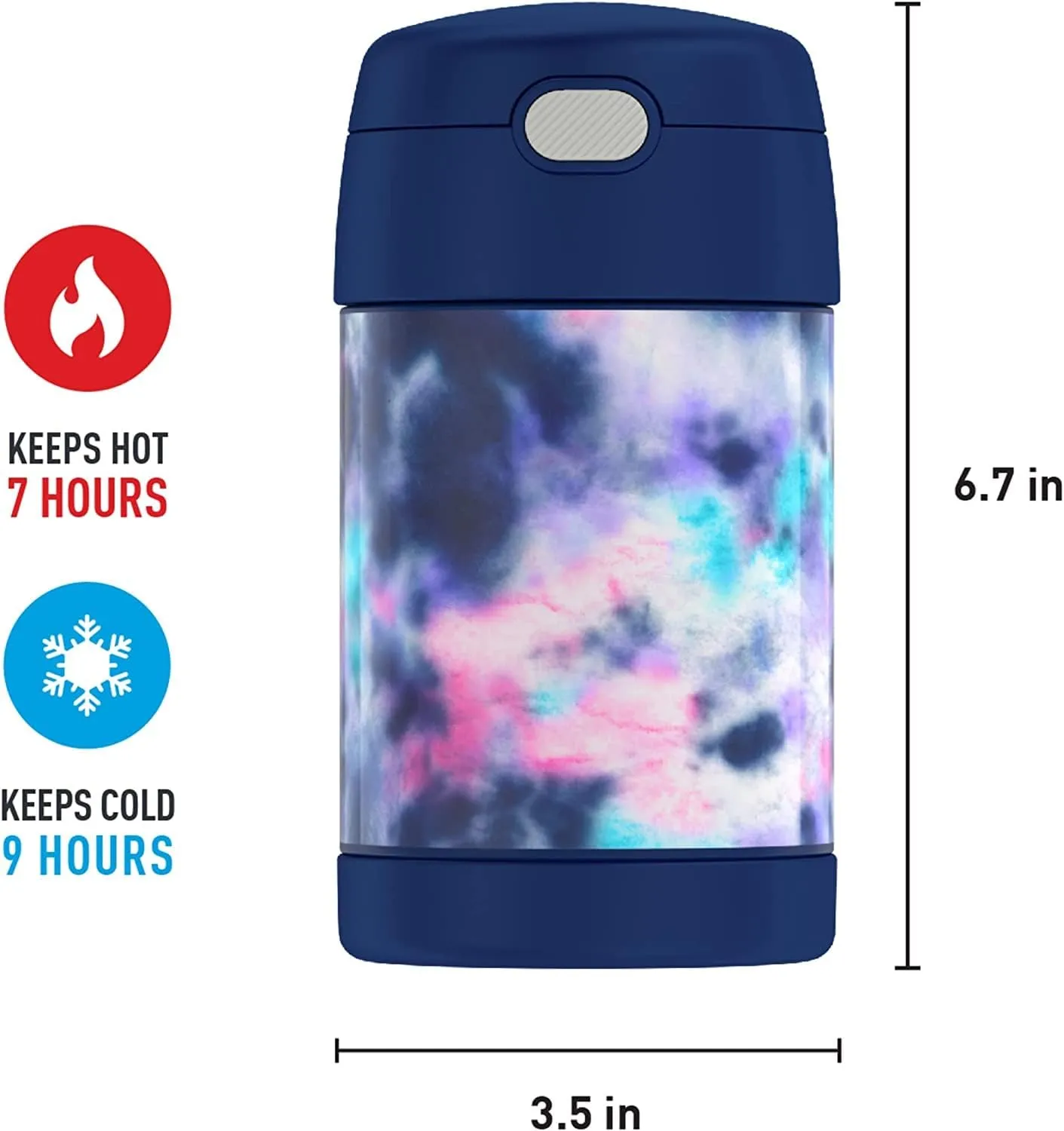 THERMOS FUNTAINER 16 Ounce Stainless Steel Vacuum Insulated Food Jar with Spoon, Tie Dye