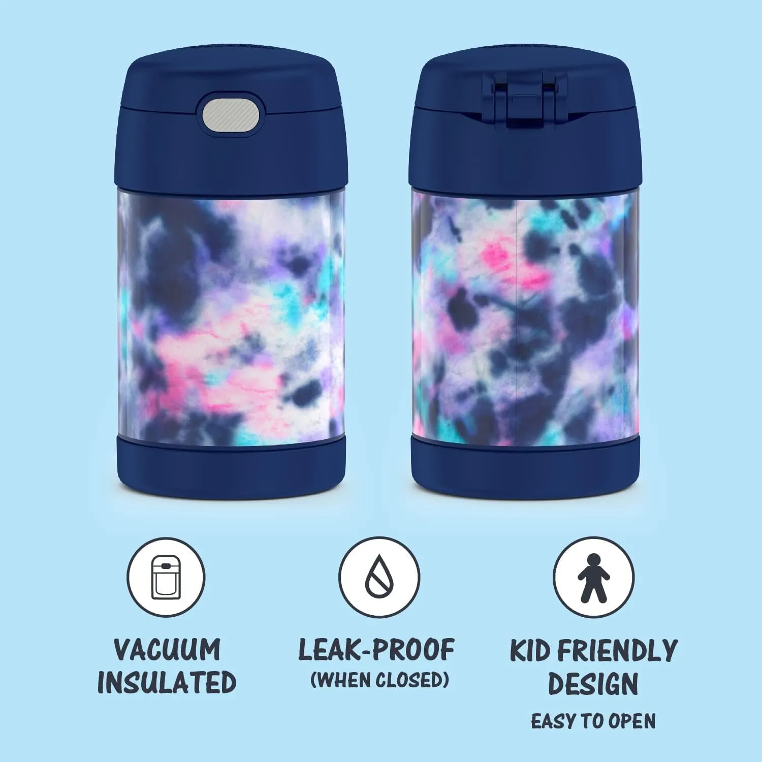 THERMOS FUNTAINER 16 Ounce Stainless Steel Vacuum Insulated Food Jar with Spoon, Tie Dye