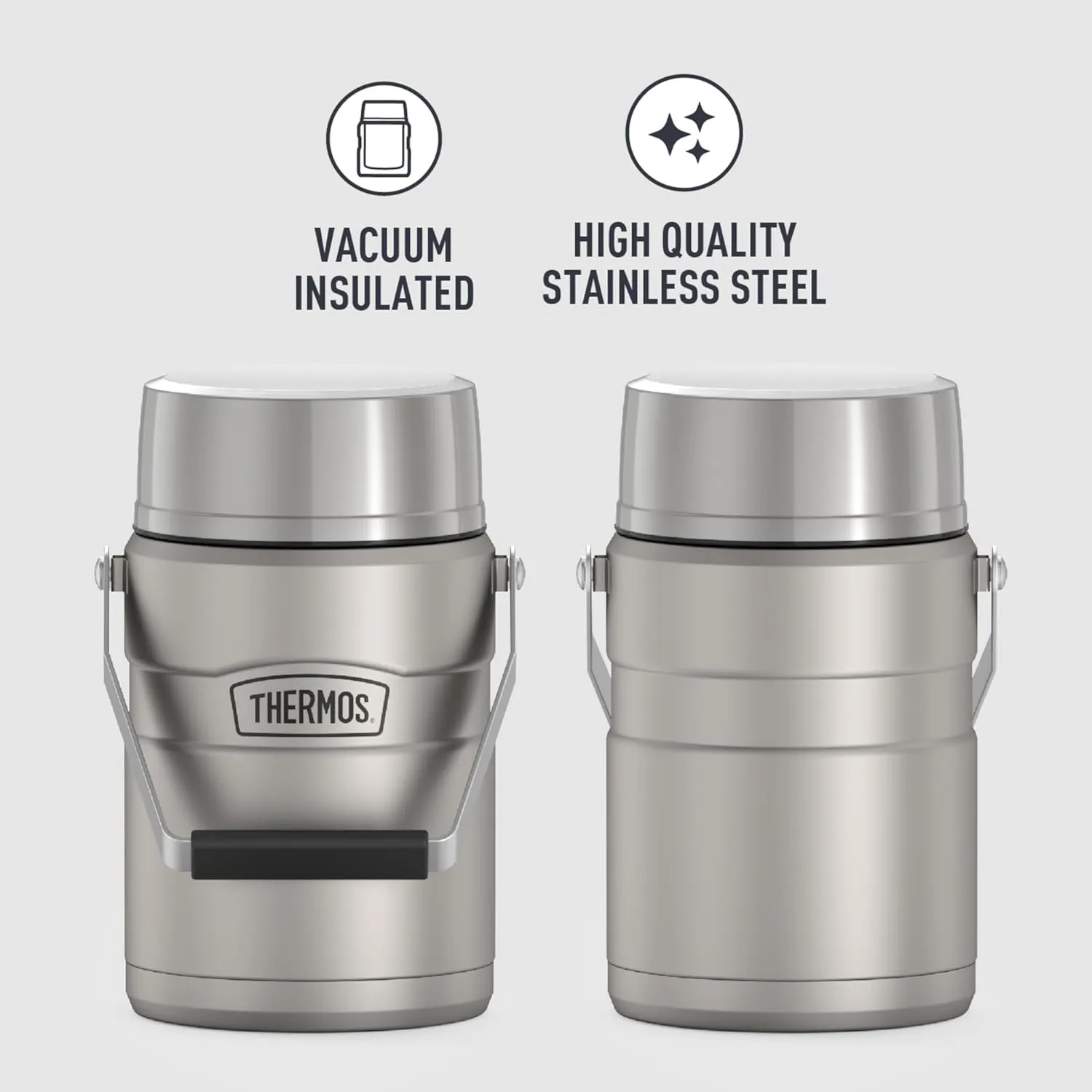 Thermos Stainless King Vacuum-Insulated Food Jar with 2 Storage Container Inserts, 47 Ounce, Matte Steel