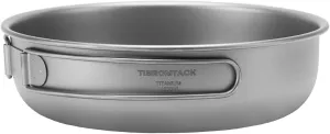 TIBROMTACK Titanium Camping Pan with Foldable Handles 1200ml Titanium Frying Camping Pan Cookware for Outdoor Cooking Backpacking Hiking Travel Picnic and Daily Use…