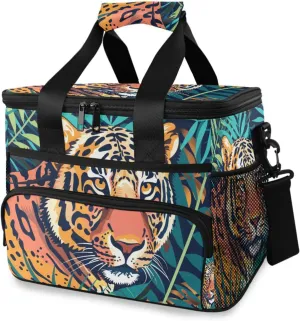 Tiger Palm Leaves Tropical Cooler Bag Insulated Cooler Soft Sided Cooler 24 Can Portable Picnic Bag Large Leakproof Lunch Bag Box for Beach Grocery Camping Travel Car Men Women