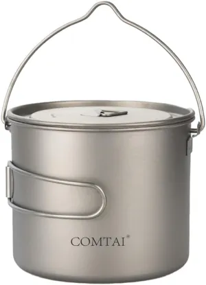 Titanium Camping Cookware 1100ml/39 oz Pot with Lid and Foldable Handle, Backpacking Cook Pot for Outdoor Hiking and Camping